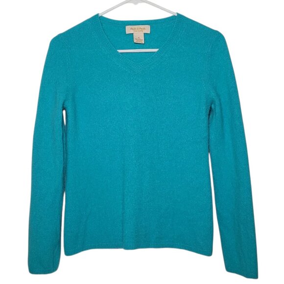 Peck & Peck Cashmere V-Neck Sweater Teal Long Sleeve Womens Size Medium - Picture 8 of 8